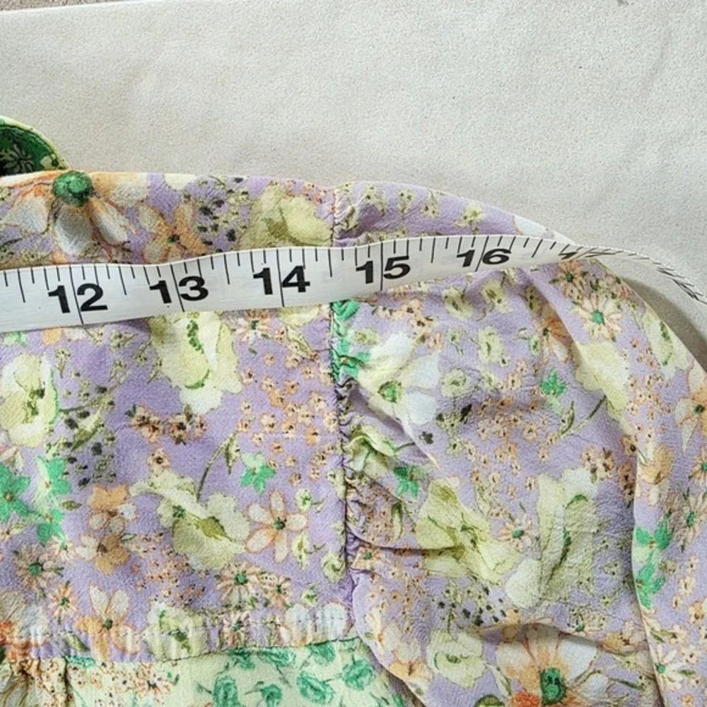 LOFT Utility Shirt Blouse Medium M Floral Crepe Boho Balloon Western Pastel